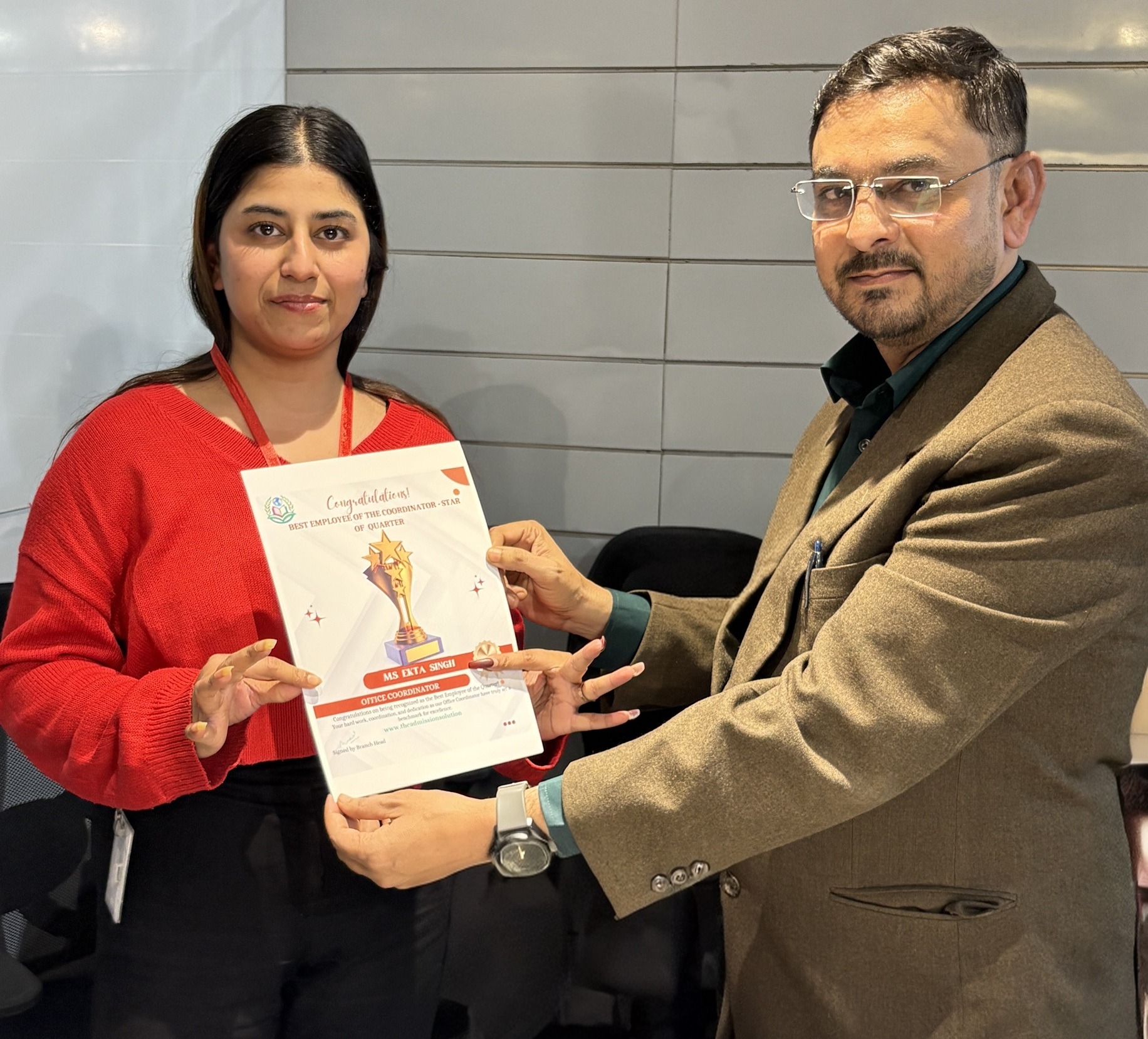 the admission solution team best performance award