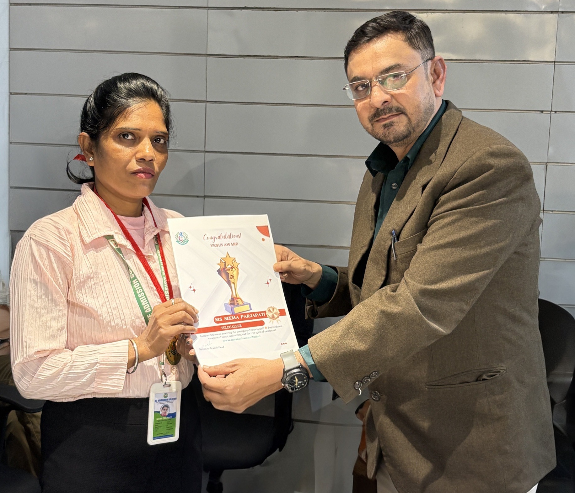 the admission solution team best performance award